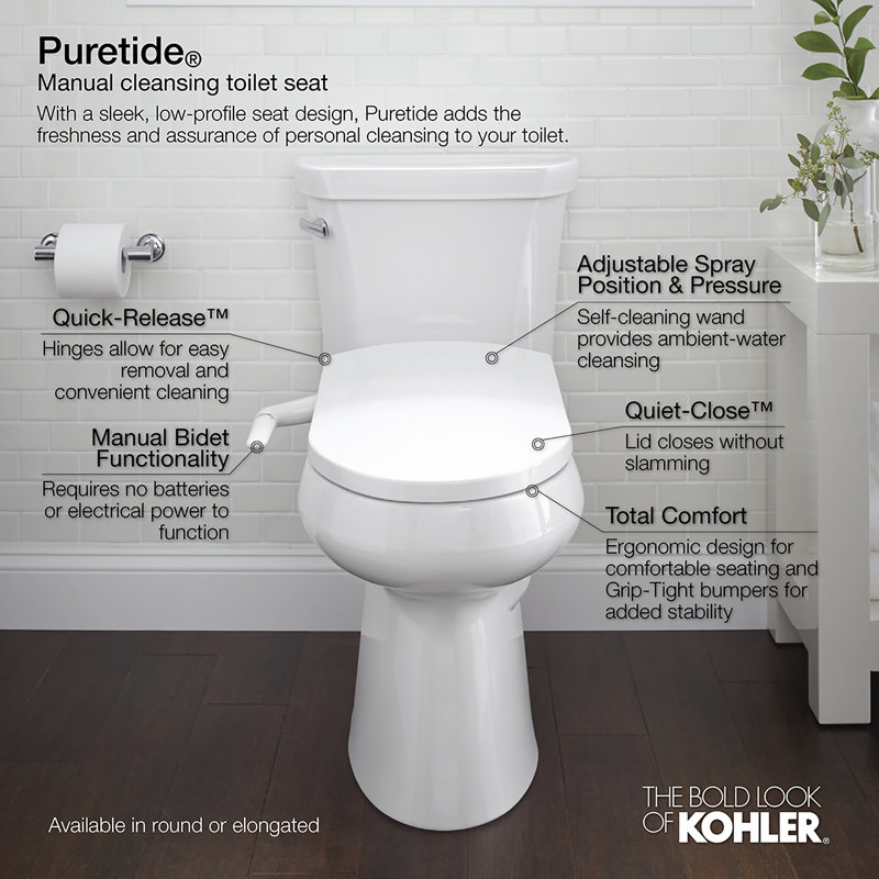 K57240 Kohler PureWash M250 Elongated Bidet Toliet Seat, Manual Non